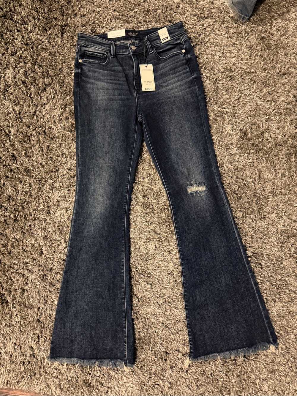 New Judy Blue Dark Blue Flare Jeans with Frayed Hem 9 / 29 mid rise